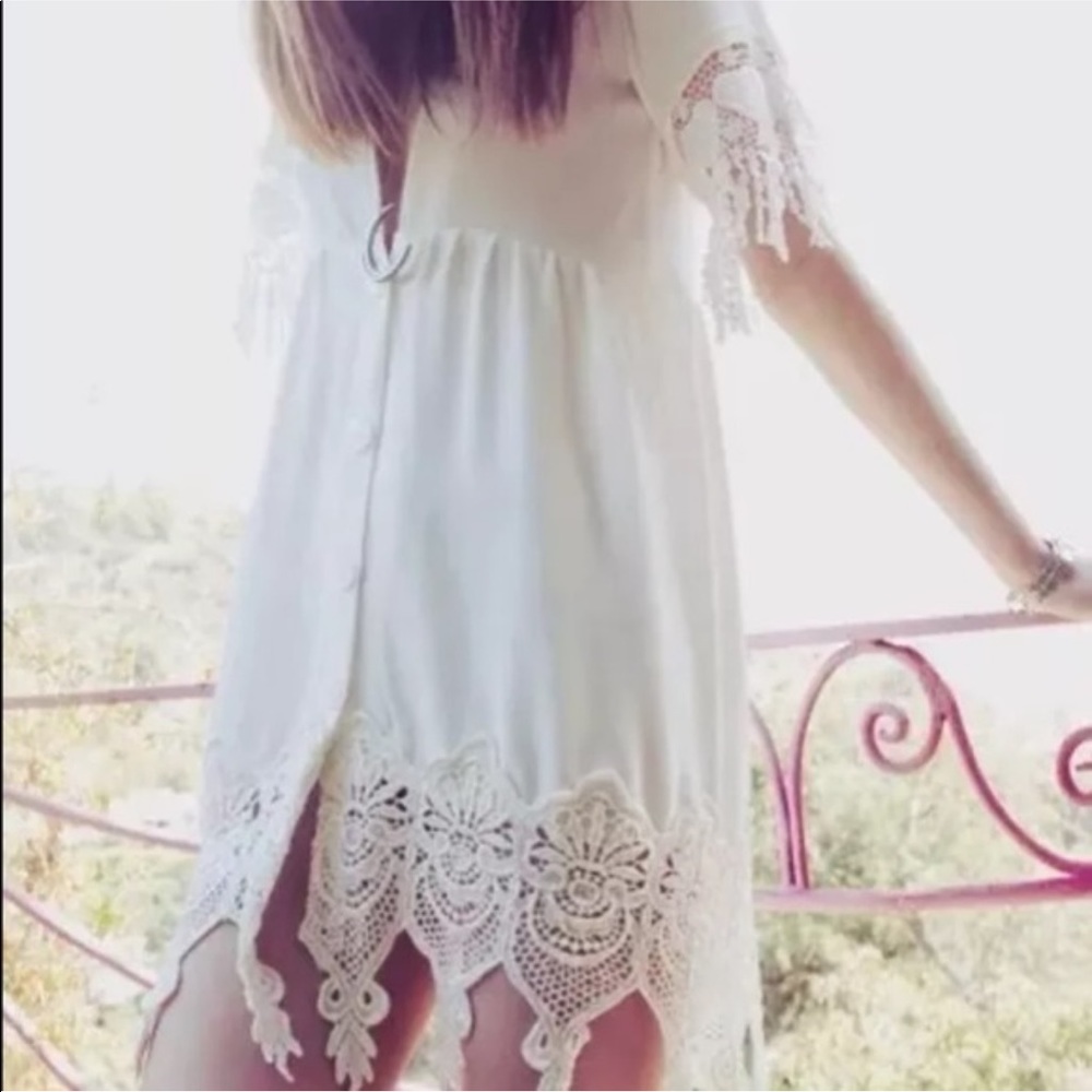 Stone Cold Fox Jade Mini Dress White Silk Embroidered Lace Babydoll Button RARE - Picture 7 of 14